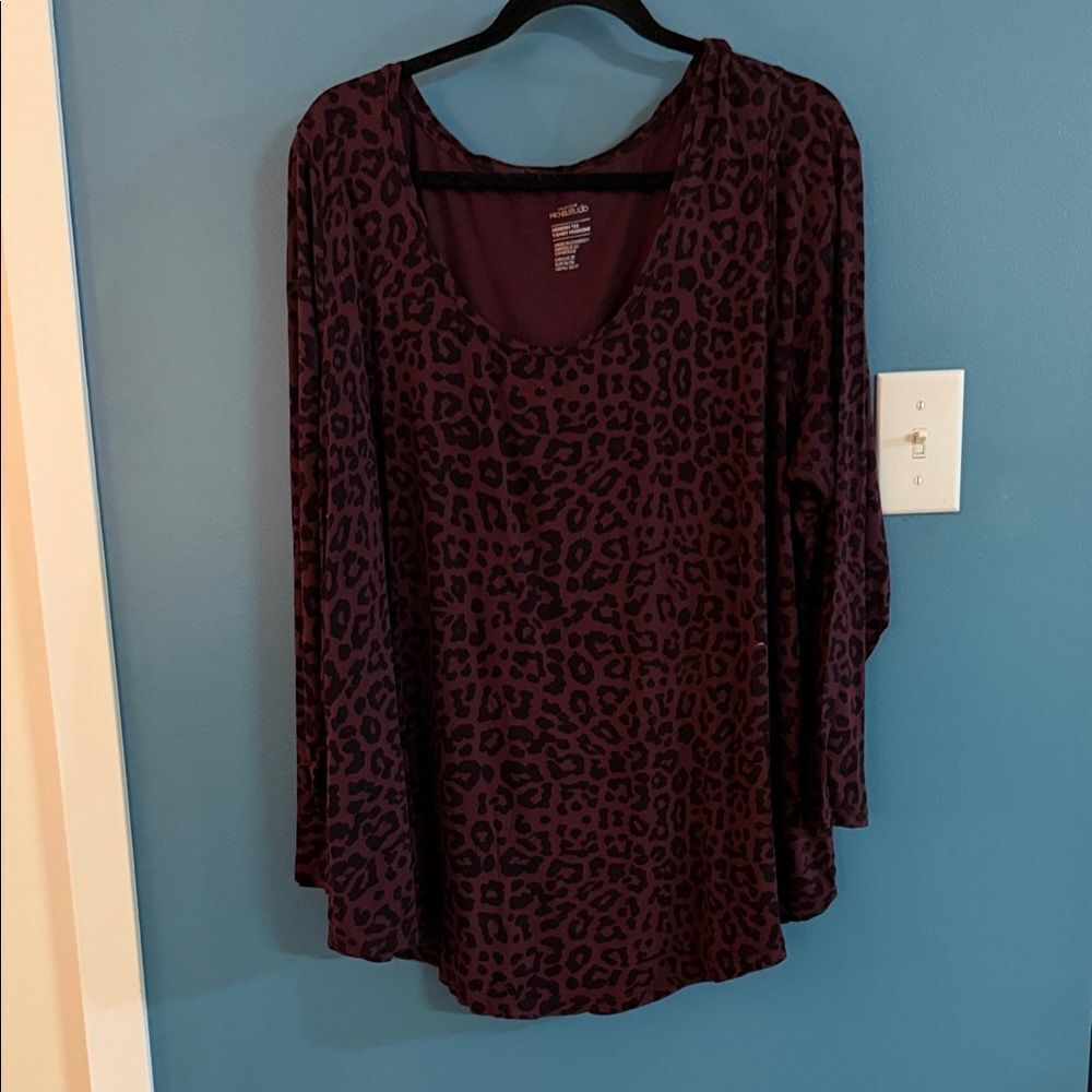 Michel Studio Animal Print Long Sleeve Top - Deep Purple